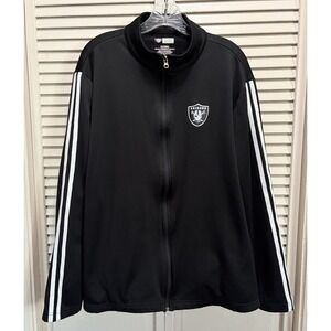 NFL Team Apparel‎ Raiders Graphic Logo Zip Up Size XL Black/White Fleece Stripe